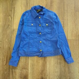 VTG Twiggy London Women's Small Denim Jacket Button Lace Blue